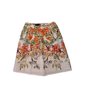 Talbots Skirt 8P Vibrant Lilies Pleated Front Side Pockets A-Line Linen Cotton